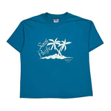 Single Stitch Hanes Graphic T-Shirt - XL Blue Cotton Blend