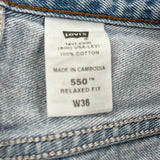 Levis Denim Shorts - 34W 10L Light Wash Cotton