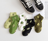 Anyfootwear 5 Pairs One Size 5-9 Random Color Spring Summer Cotton Avocado Design Breathable Ankle Socks Casual School Girl Socks For Women