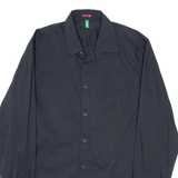 BENETTON Slim Fit Mens Formal Shirt Black Long Sleeve L