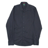 BENETTON Slim Fit Mens Formal Shirt Black Long Sleeve L