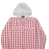 BENCH Hooded Mens Shirt Red Check Long Sleeve L