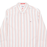 TOMMY JEANS Mens Shirt Pink Striped Long Sleeve M
