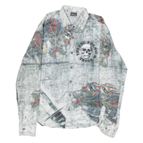 Mens Shirt Grey Crazy Pattern Long Sleeve M