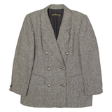 HEDI PORTMAN Womens Blazer Jacket Grey Knit Wool 90s Houndstooth UK 10