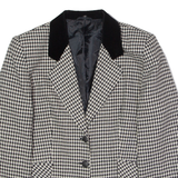 C&A Womens Blazer Jacket Black Wool 90s Houndstooth UK 14