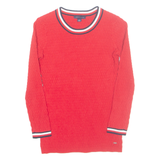 TOMMY HILFIGER Womens Jumper Red Cable Knit 3/4 Sleeve XS