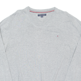 TOMMY HILFIGER Mens Jumper Grey V-Neck Tight Knit XL