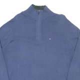 TOMMY HILFIGER Mens Jumper Blue 1/4 Zip Tight Knit L
