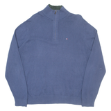 TOMMY HILFIGER Mens Jumper Blue 1/4 Zip Tight Knit L