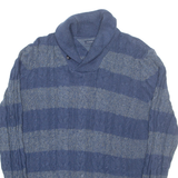 TOMMY HILFIGER Mens Patterned Jumper Blue Striped Roll Neck Cable Knit M