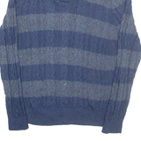 TOMMY HILFIGER Mens Patterned Jumper Blue Striped Roll Neck Cable Knit M