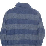 TOMMY HILFIGER Mens Patterned Jumper Blue Striped Roll Neck Cable Knit M