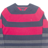 TOMMY HILFIGER Mens Patterned Jumper Blue Striped Tight Knit XL