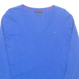 TOMMY HILFIGER Womens Jumper Blue V-Neck Tight Knit XS