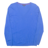 TOMMY HILFIGER Womens Jumper Blue V-Neck Tight Knit XS