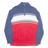 TOMMY HILFIGER Mens Patterned Jumper Red Striped 1/4 Zip Tight Knit L