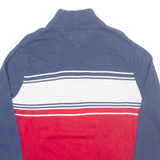 TOMMY HILFIGER Mens Patterned Jumper Red Striped 1/4 Zip Tight Knit L