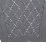 TOMMY HILFIGER Mens Patterned Cardigan Grey Argyle High Neck Tight Knit XL