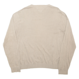 TOMMY HILFIGER Mens Jumper Brown V-Neck Tight Knit XL