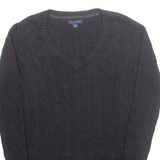 TOMMY HILFIGER Womens Jumper Black V-Neck Cable Knit S