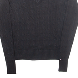 TOMMY HILFIGER Womens Jumper Black V-Neck Cable Knit S