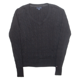 TOMMY HILFIGER Womens Jumper Black V-Neck Cable Knit S