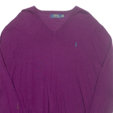 POLO RALPH LAUREN Womens Jumper Purple V-Neck Tight Knit Wool L