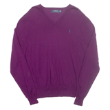 POLO RALPH LAUREN Womens Jumper Purple V-Neck Tight Knit Wool L