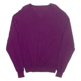 POLO RALPH LAUREN Womens Jumper Purple V-Neck Tight Knit Wool L