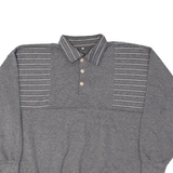 Mens Patterned Jumper Grey Striped Collared Tight Knit XL