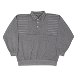 Mens Patterned Jumper Grey Striped Collared Tight Knit XL