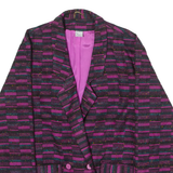 DIVINA OF SWITZERLAND Womens Blazer Jacket Purple Knit Wool 90s Crazy Pattern UK 10