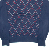 TOMMY HILFIGER Mens Patterned Jumper Blue Argyle V-Neck Tight Knit M