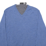 CALVIN KLEIN Mens Jumper Blue V-Neck Tight Knit Wool L