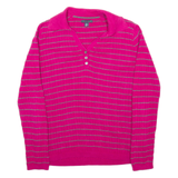 TOMMY HILFIGER Womens Patterned Jumper Pink Striped V-Neck Cable Knit L