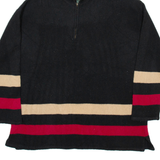 LAUREN RALPH LAUREN Womens Jumper Black Striped 1/4 Zip Tight Knit Wool L