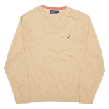 NAUTICA Mens Jumper Beige V-Neck Tight Knit XL