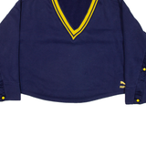 PUMA Cropped Popper Sleeves Womens Sweatshirt Blue V-Neck UK 16