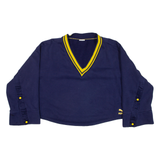 PUMA Cropped Popper Sleeves Womens Sweatshirt Blue V-Neck UK 16