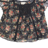 RALPH LAUREN DENIM & SUPPLY Sheer Womens Printed Blouse Black Floral XL