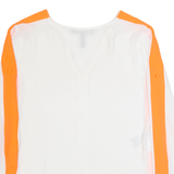 BCBGMAXAZRIA Sheer Womens Blouse White V-Neck Long Sleeve XS
