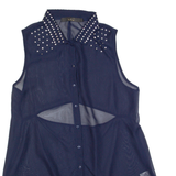 FIRETRAP Sheer Womens Shirt Blue Collared Sleeveless L