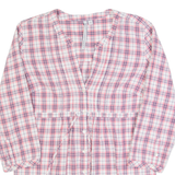 CREW CLOTHING Womens Printed Shirt Pink V-Neck Long Sleeve Check UK 10