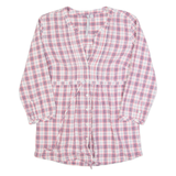 CREW CLOTHING Womens Printed Shirt Pink V-Neck Long Sleeve Check UK 10