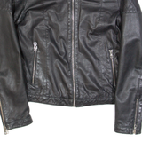 MASSIMO DUTTI Womens Biker Jacket Black Leather S