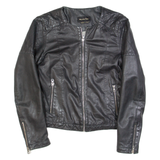 MASSIMO DUTTI Womens Biker Jacket Black Leather S