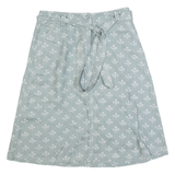 LAURA ASHLEY Belted Womens Straight Skirt Blue Knee Length Linen Floral UK 8
