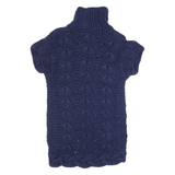 TED BAKER Womens Heavy Knit Cardigan Blue High Neck Chunky Knit Short Sleeve S