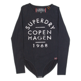 SUPERDRY Womens Bodysuit Black Long Sleeve S